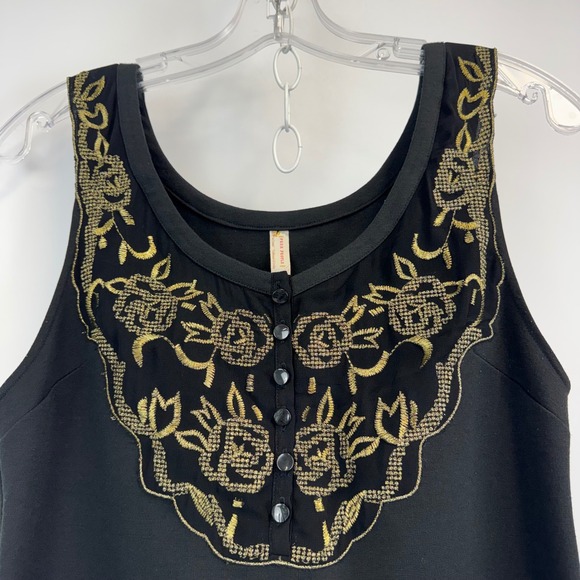 Free People Black Gold Embroidered Sleeveless Mini Dress Size 4 Floral Cutout - Picture 10 of 14